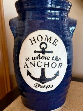 Nautical Anchor Ceramic Vase - Deep Navy Blue
